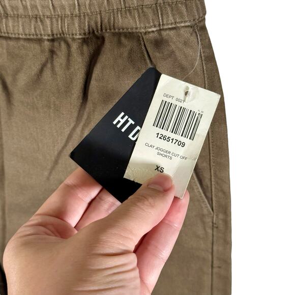 Hot Topic NWT Men's XS HT Denim Brown Jogger Shorts Drawstring Raw Hem Comfort - Picture 9 of 12